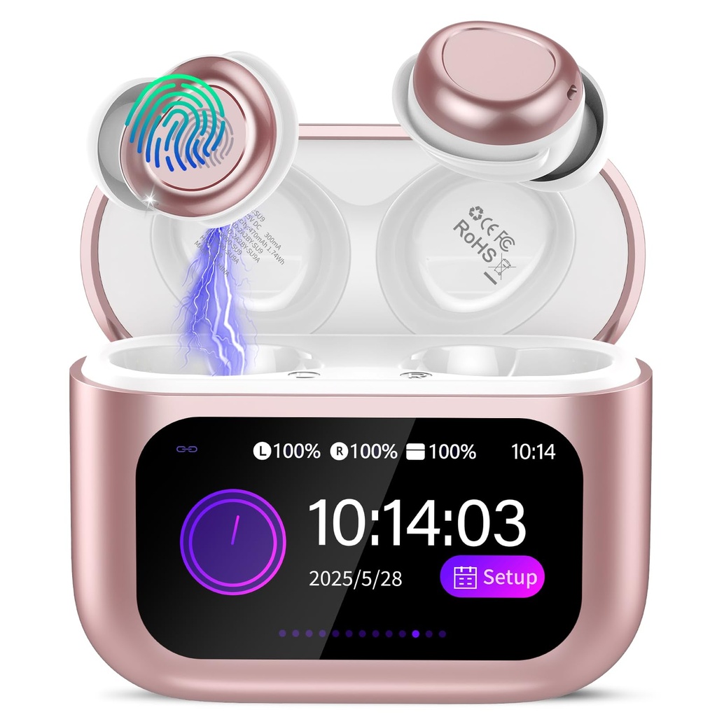 Wireless Sleep Earbuds with Smart Touch Screen, Bluetooth 5.4 Headphones In Ear with ENC 