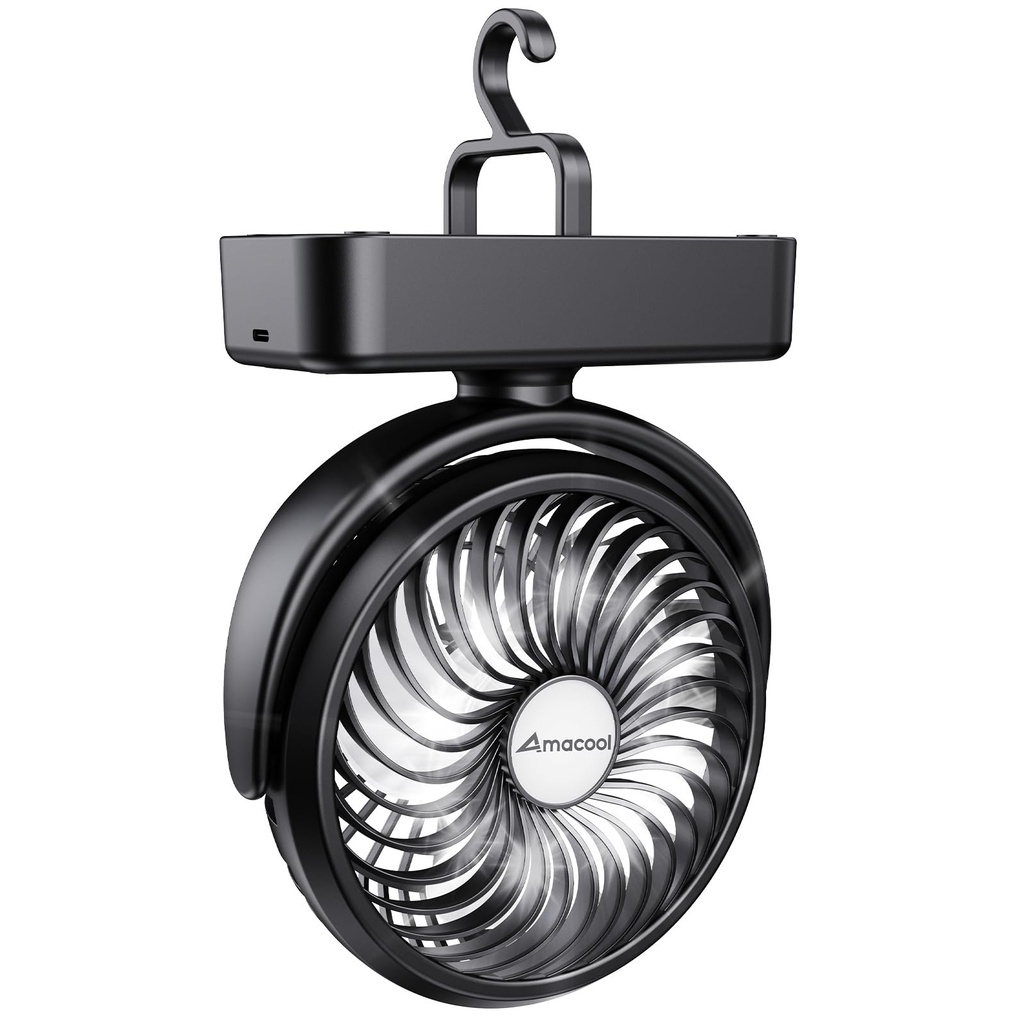 Amacool Portable Camping Fan with LED Lantern- 40H Work Time Rechargeable Battery Operated