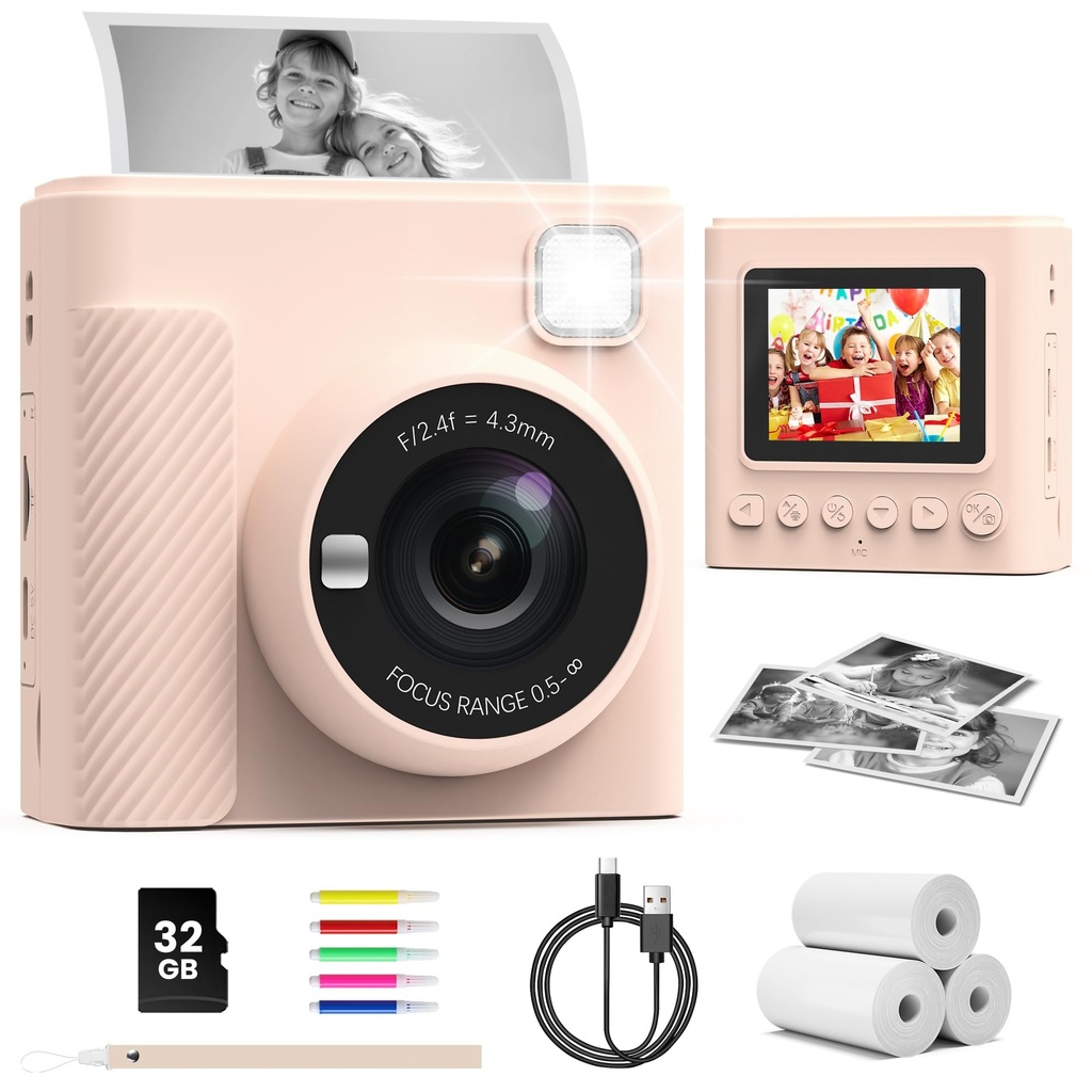 TIATUA Kids Camera Instant Print, 2.4'' Instant Camera for Kids with 32G Card & Print Photo