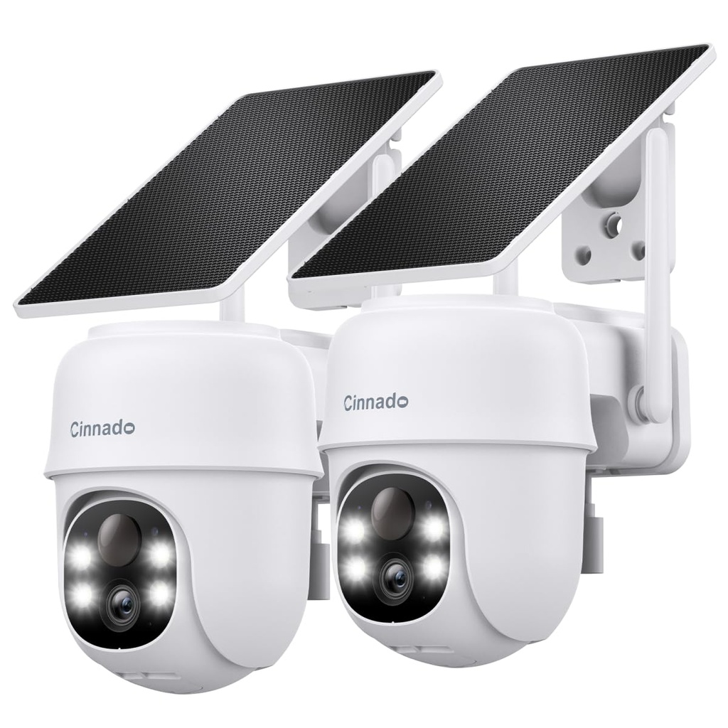 Cinnado Solar CCTV Camera Systems - 2K Security Camera Outdoor Wireless, House Security Solar