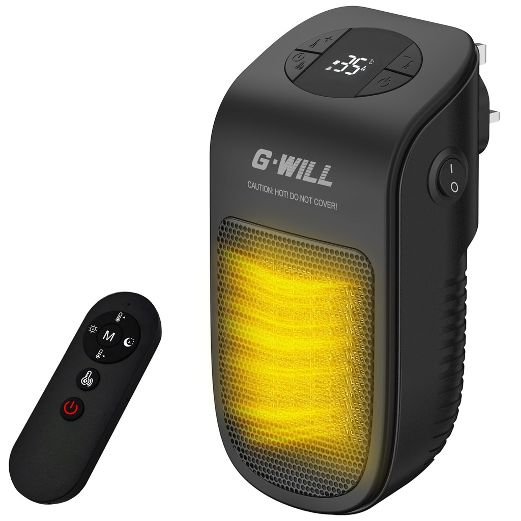 G-WILL Smart Plug in Heater 600W [Gen 2] (Black) - 4p/hr Running Cost, Wake-up Timer