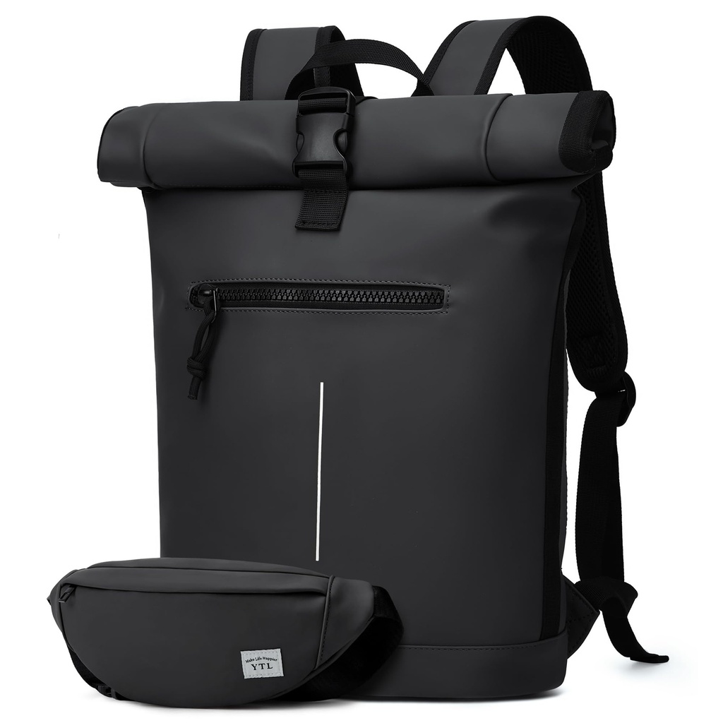 YTL Roll Top Waterproof Large Backpack for Men and Women, Fit 17 Inch Laptop, Anti-theft, T