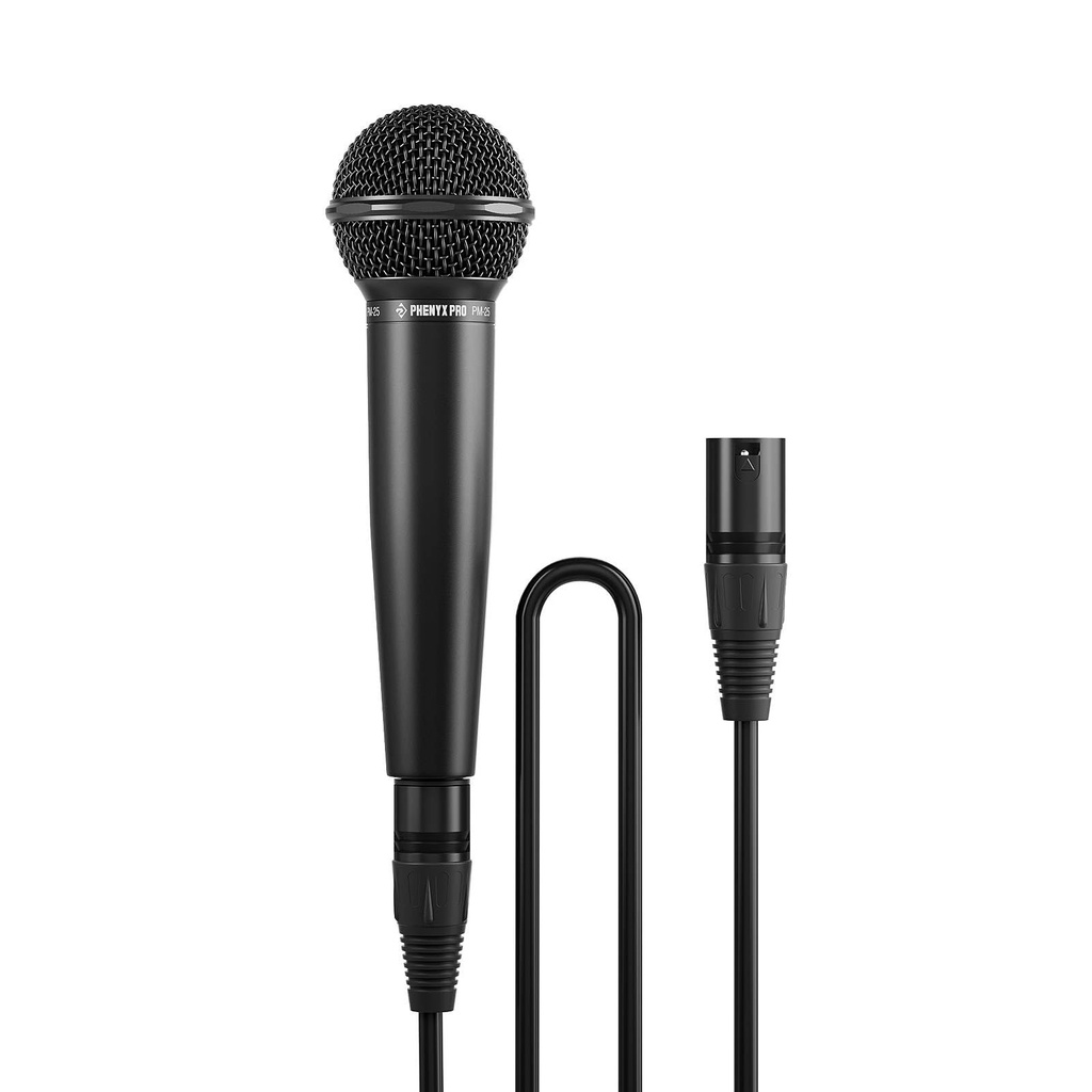 Phenyx Pro Dynamic Vocal Microphone, Cardioid Microphone with 16.4 ft XLR Cable, Mic Clip