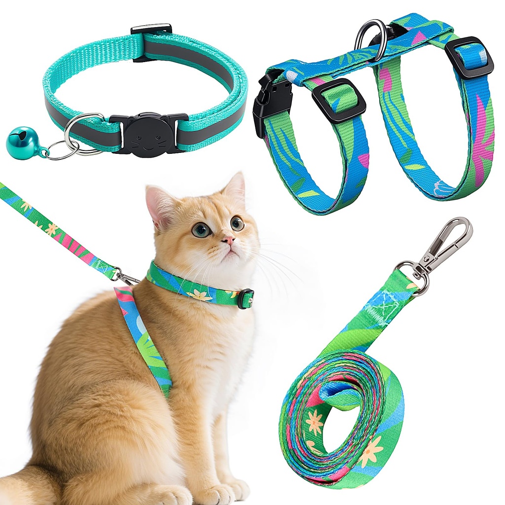 3Pcs Cat Harness and Leash Set, Colourful Escape Proof Kitten Harness, Adjustable Kitten Ha