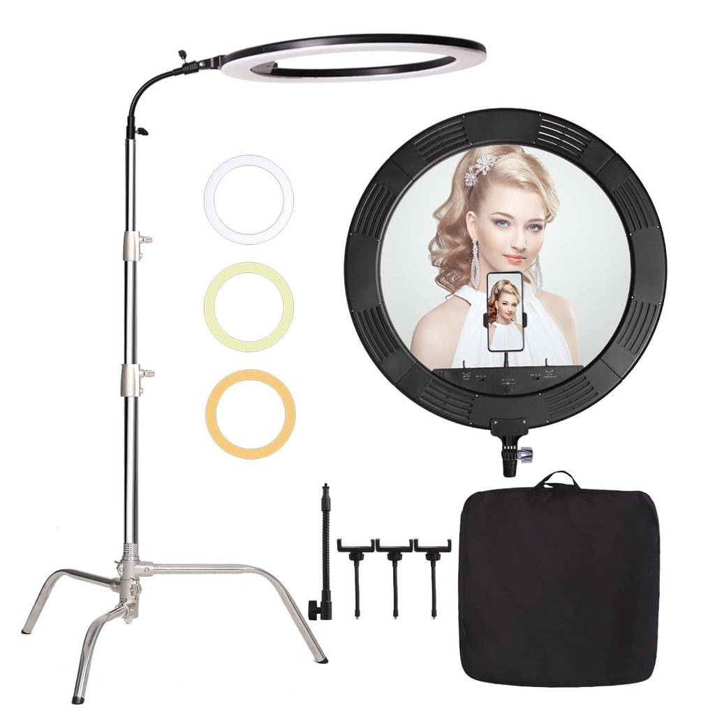 GSKAIWEN 25inch 75W LED Ring Light 3000K-6600K Dimmable Bi-Color with 70.87in Stainless Steel