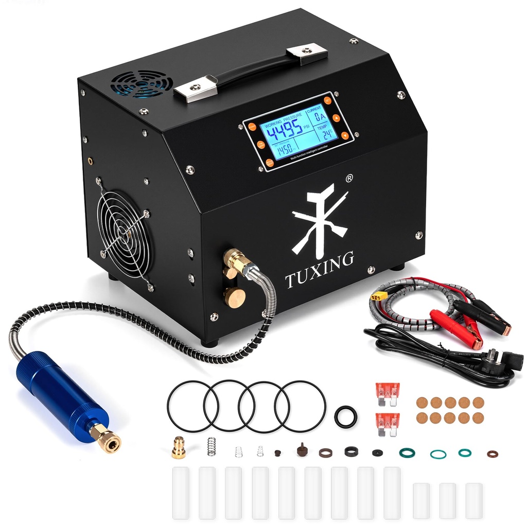 TUXING Pcp Air Compressor,LCD Display Version Auto-Stop 4500Psi/30Mpa,Oil/Water-Free