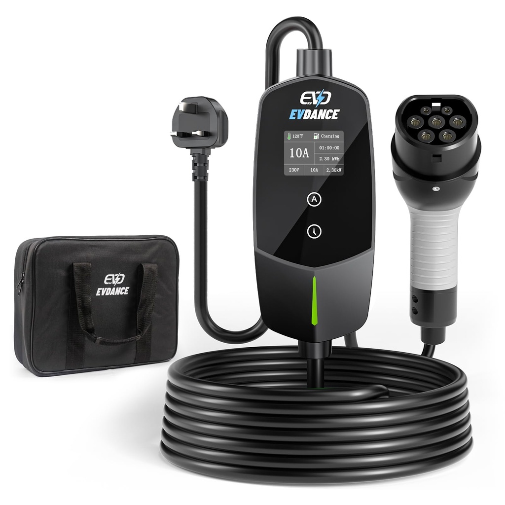 EVDANCE EV Charger Cable Type 2 to 3 Pin Plug 10m [6-10A] Current Adjustable Portable Elect