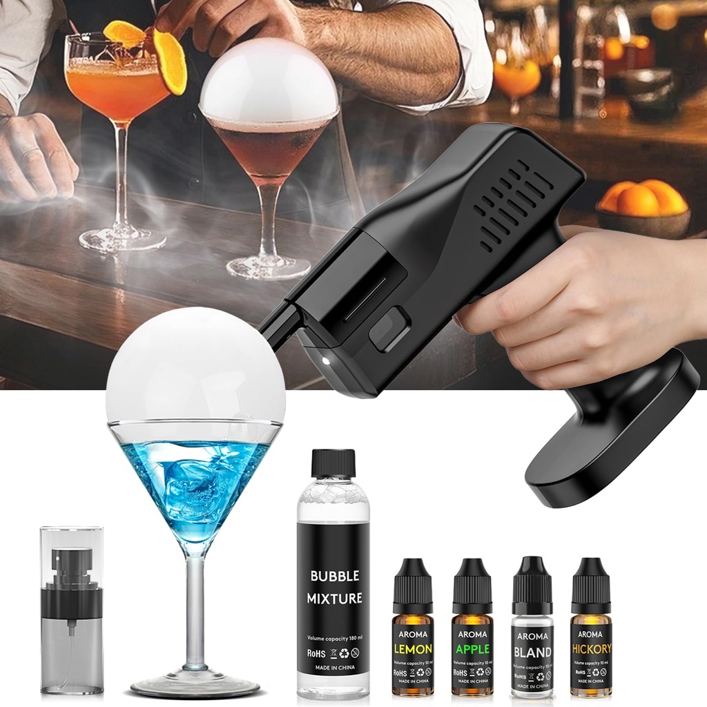 Seihoae Electric Cocktail Bubble Smoke Gun, One Key Operation, Handheld, with 1.4 Inch Color
