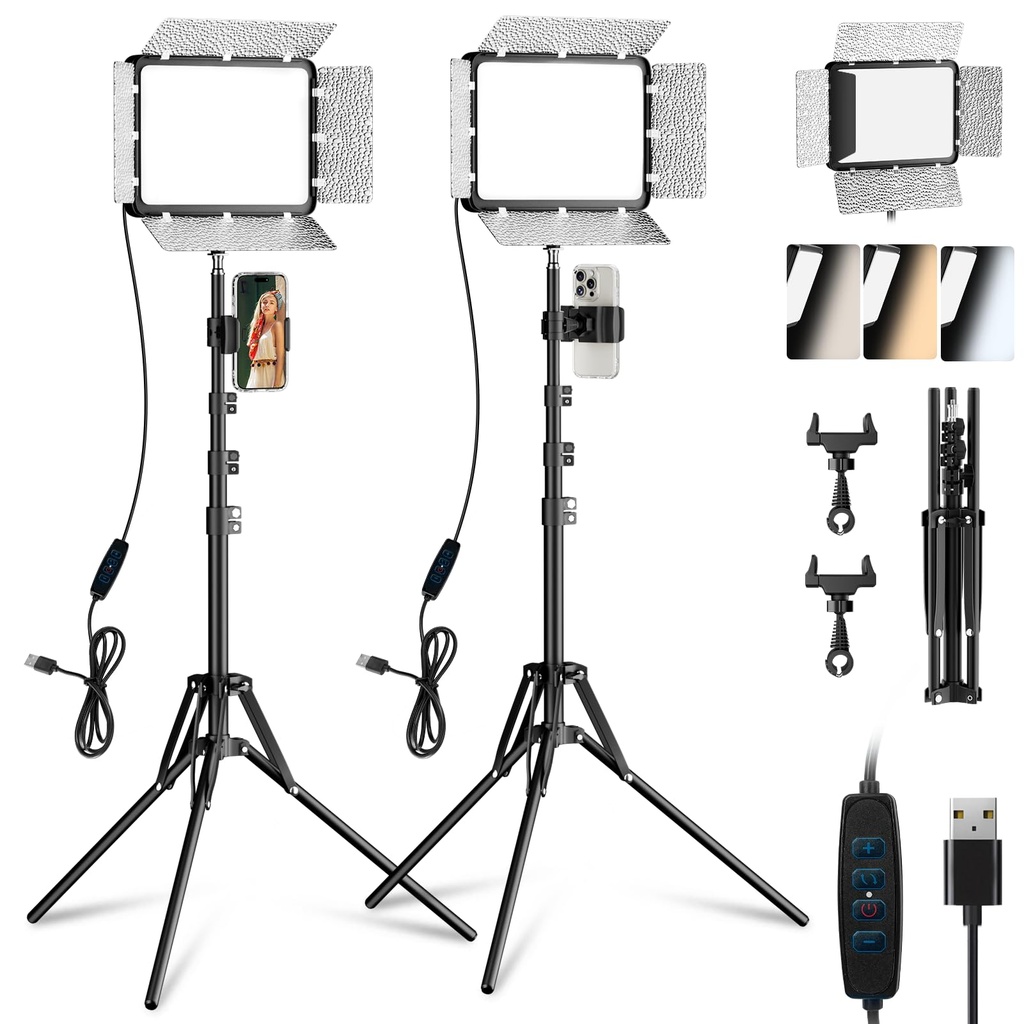 EMART 2-Pack Photography Lighting Kit, 25 * 20cm LED Studio Video Lights with Tripod, 2800K