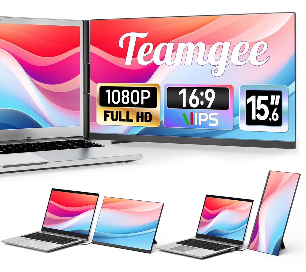 Teamgee 15.6" Laptop Screen Extender, Slim & Lightweight Portable Monitor for Laptop, Full