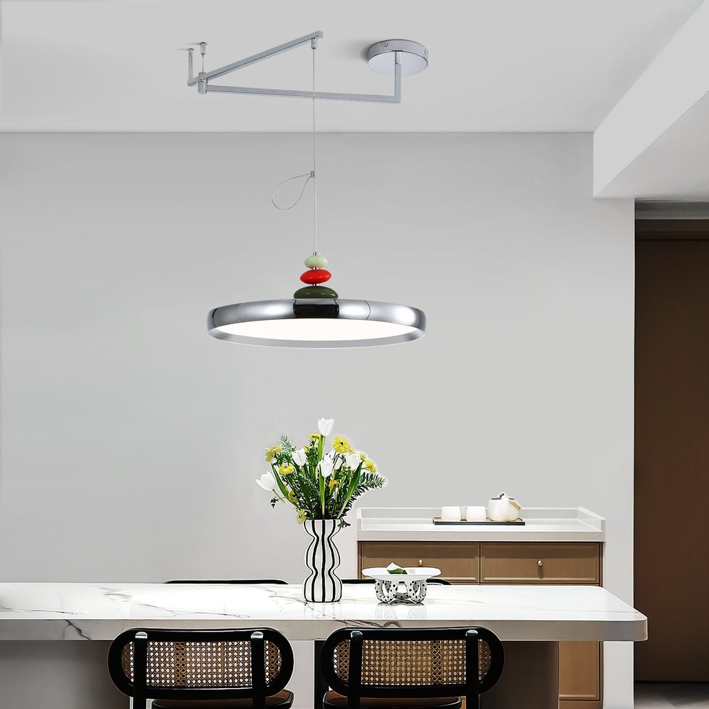 Modern Kitchen Island Pendant Light, Swing Arm Farmhouse LED Chandelier, Dimmable 3000K
