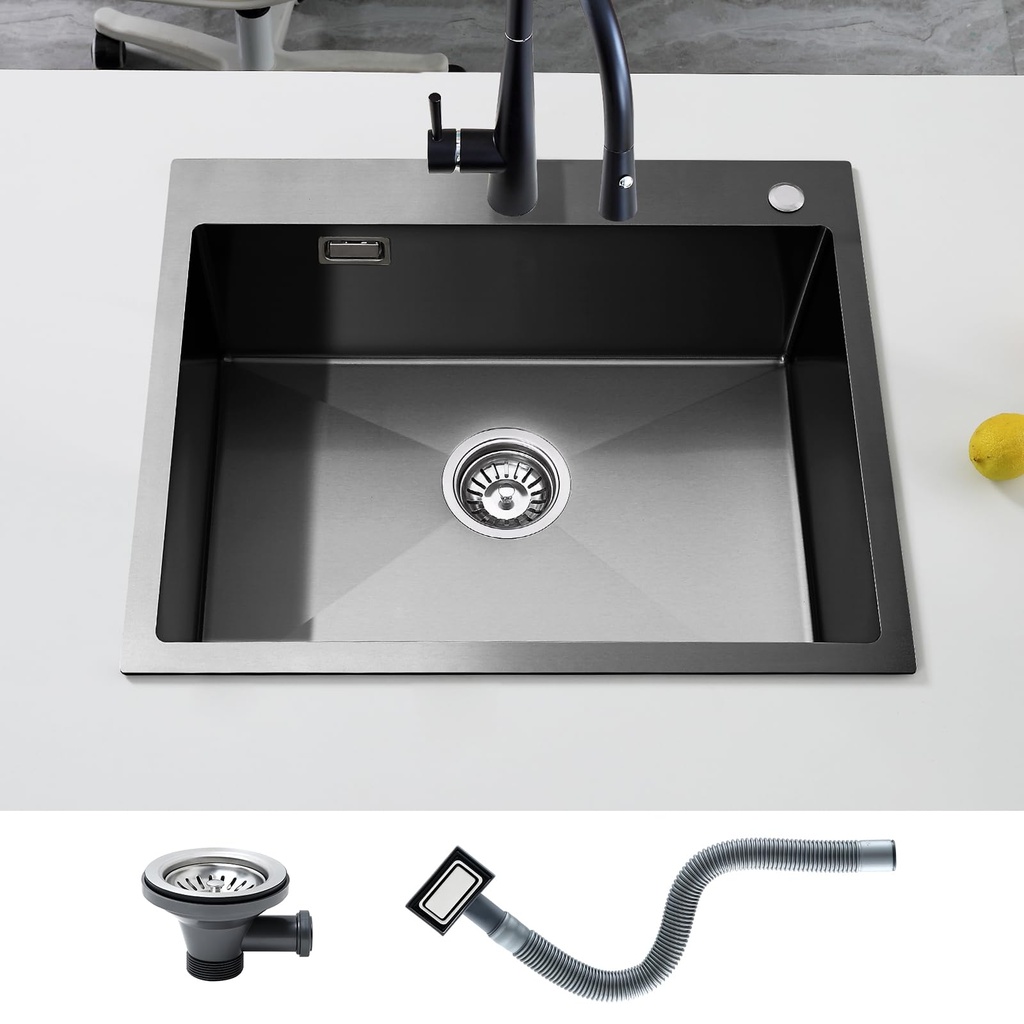 KEOKBON 60x50CM Stainless Steel Drop in Kitchen Sink Handmade, Extra Large Sink Bowl Topmou