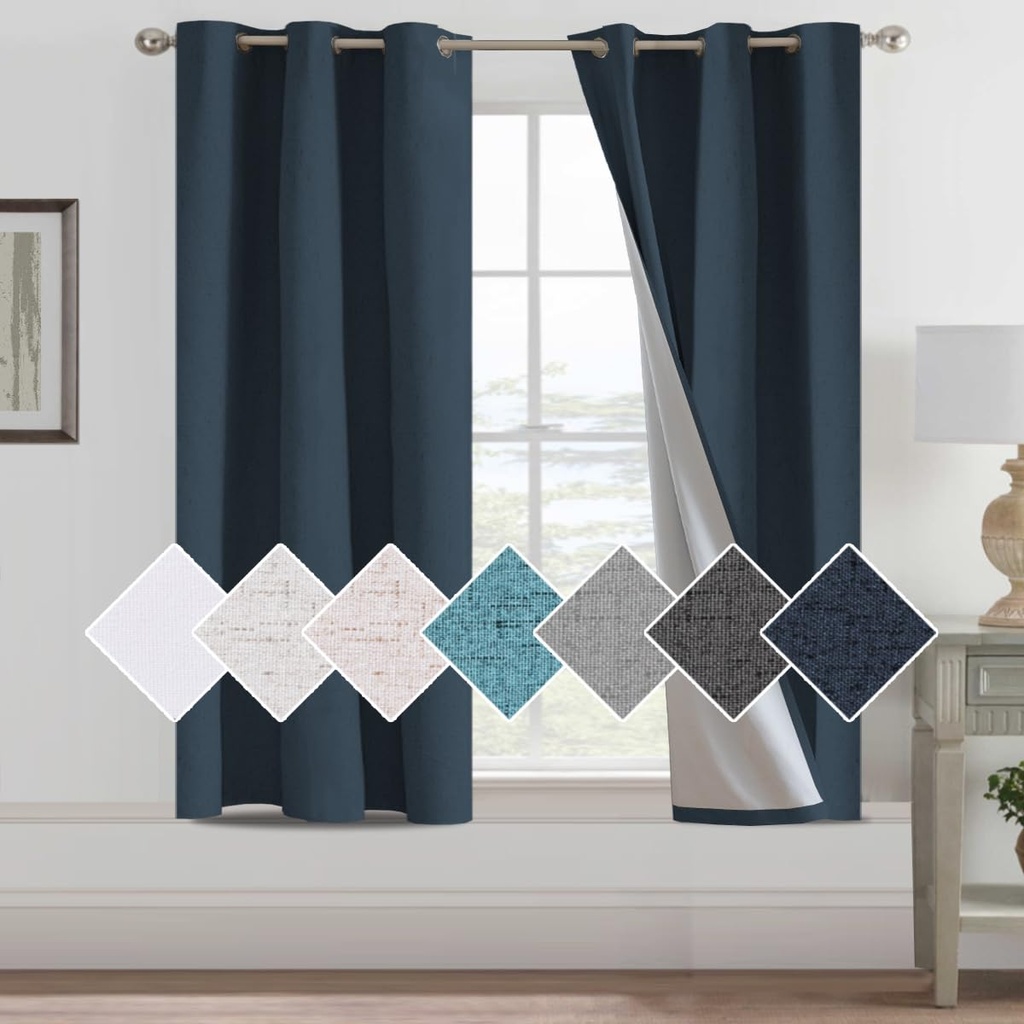 H.Versailtex 100% Faux Linen Blackout Curtains for Living Room, Eyelet Thermal Insulated W66xL90