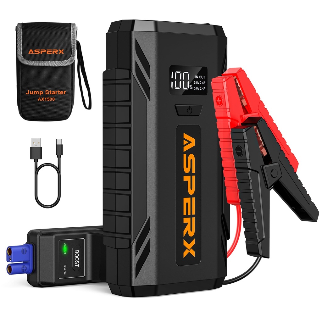 ASPERX Jump Starter Power Pack(Up to 7L Gas/5.5L Diesel), Car Battery Booster Jump Starter