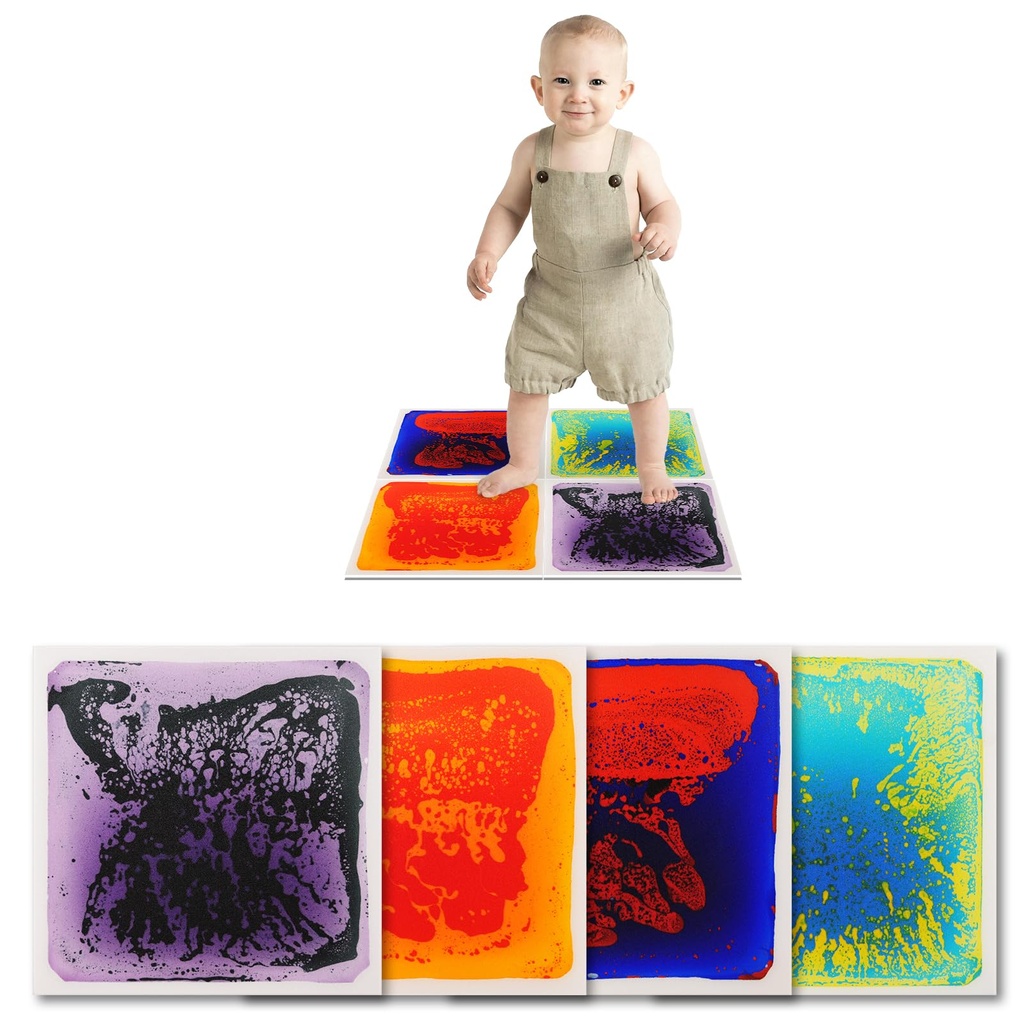 Art3d Liquid Sensory Floor Activity Tiles, 11.8"x11.8" Square, Multicolor, 6 Tiles