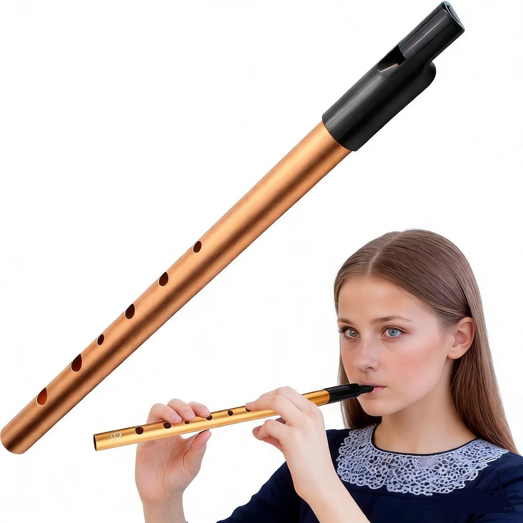 Tin Whistle Irish Tin Whistle D Premium Six Hole Penny Slide Whistles in Gold for Tradition