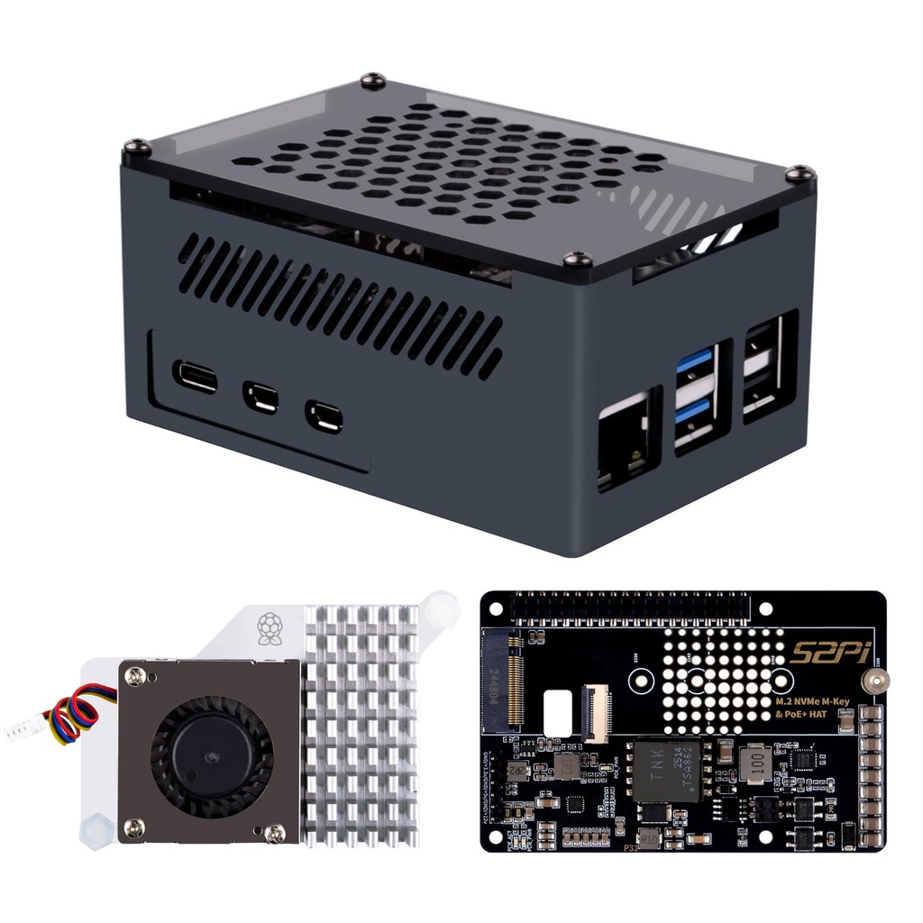 GeeekPi P33 M.2 NVME M-Key PoE+ Hat for Raspberry Pi 5, with Official Pi 5 Active Cooler 