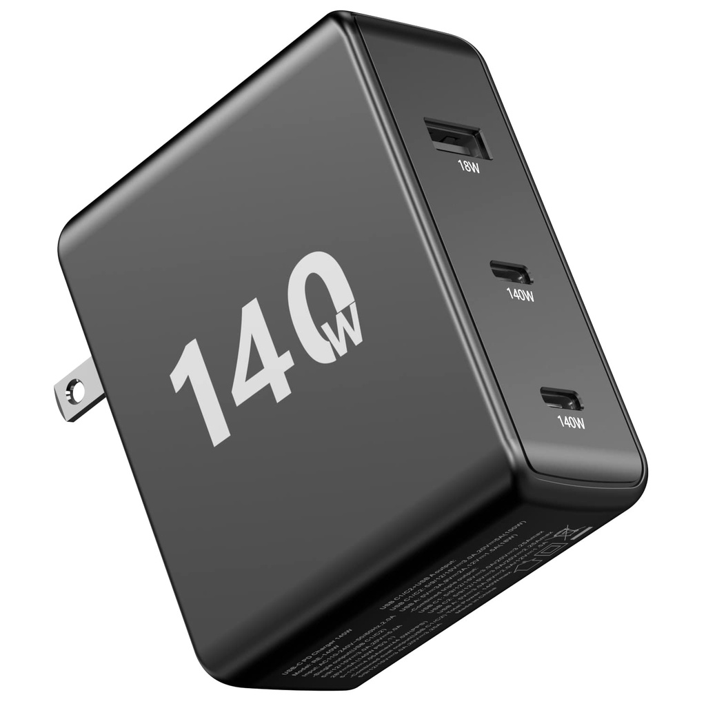 140W USB C Charger PD 3.1 3-Port GaN Charger Wall Charger 140W USB-C Power Adapter for MacBo