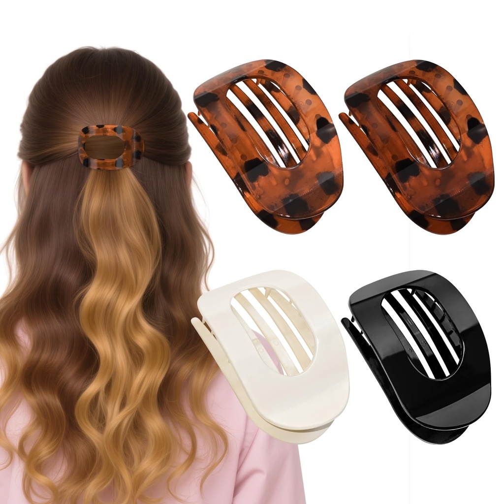 Tizanfenor 4 Pcs Flat Hair Claw Clips for Women's Thick Hair, Curved Strong Hold, Non Slip