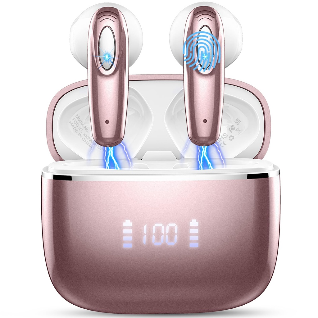 Wireless Earbuds, Bluetooth Headphones 5.3 Built in 4 ENC Mic, Stereo Bass Wireless Earphones