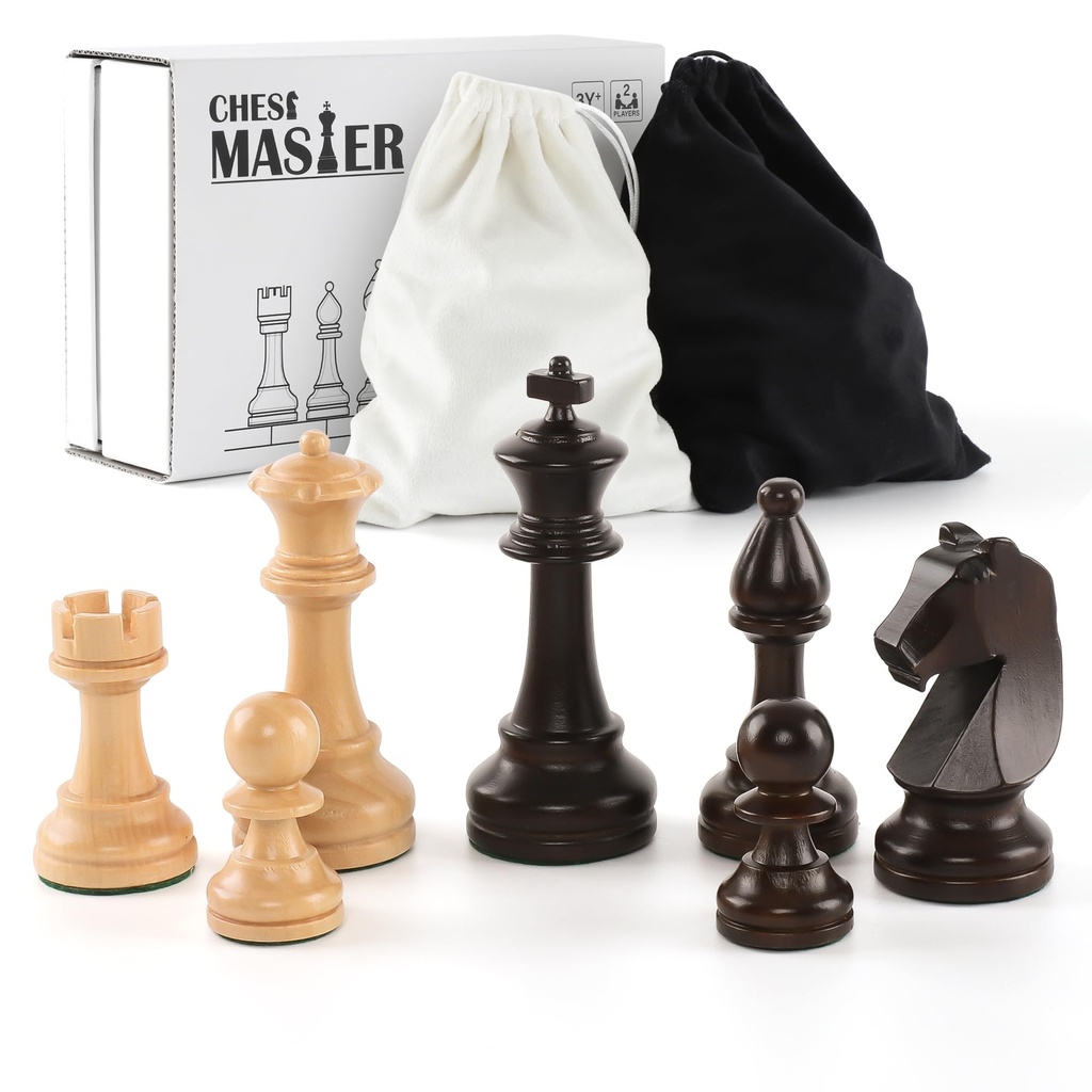 Wooden Chess Pieces Set - 32 Handmade Tournament Figures Made of Natural Wood