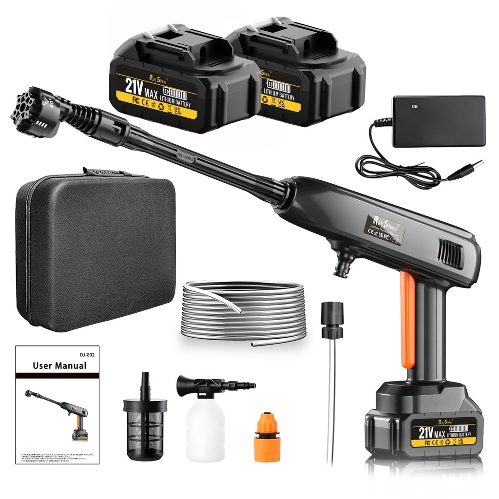 Portable Cordless Pressure Washer - 2 Pack Batteries 1200PSI 336l/h Cordless Power Washer B