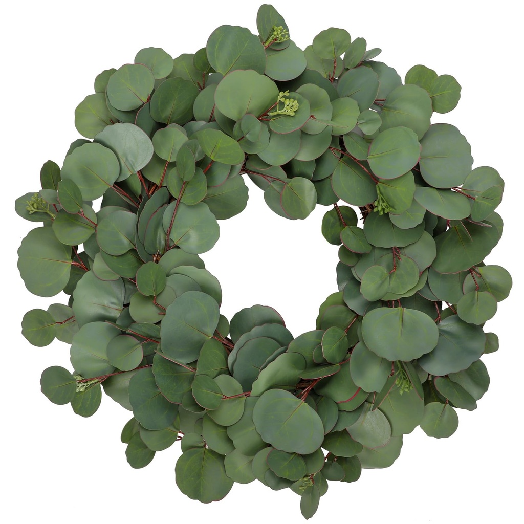 Oairse 20 Inch Artificial Eucalyptus Wreath for Front Door Spring Summer Greenery Artificia