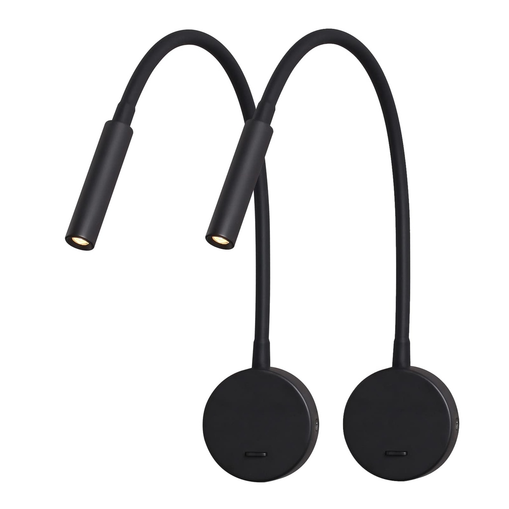 DAWALIGHT Wall Reading Lamp, Reading Light Wall Mounted 2 Pack Flexible 400mm Gooseneck Lig