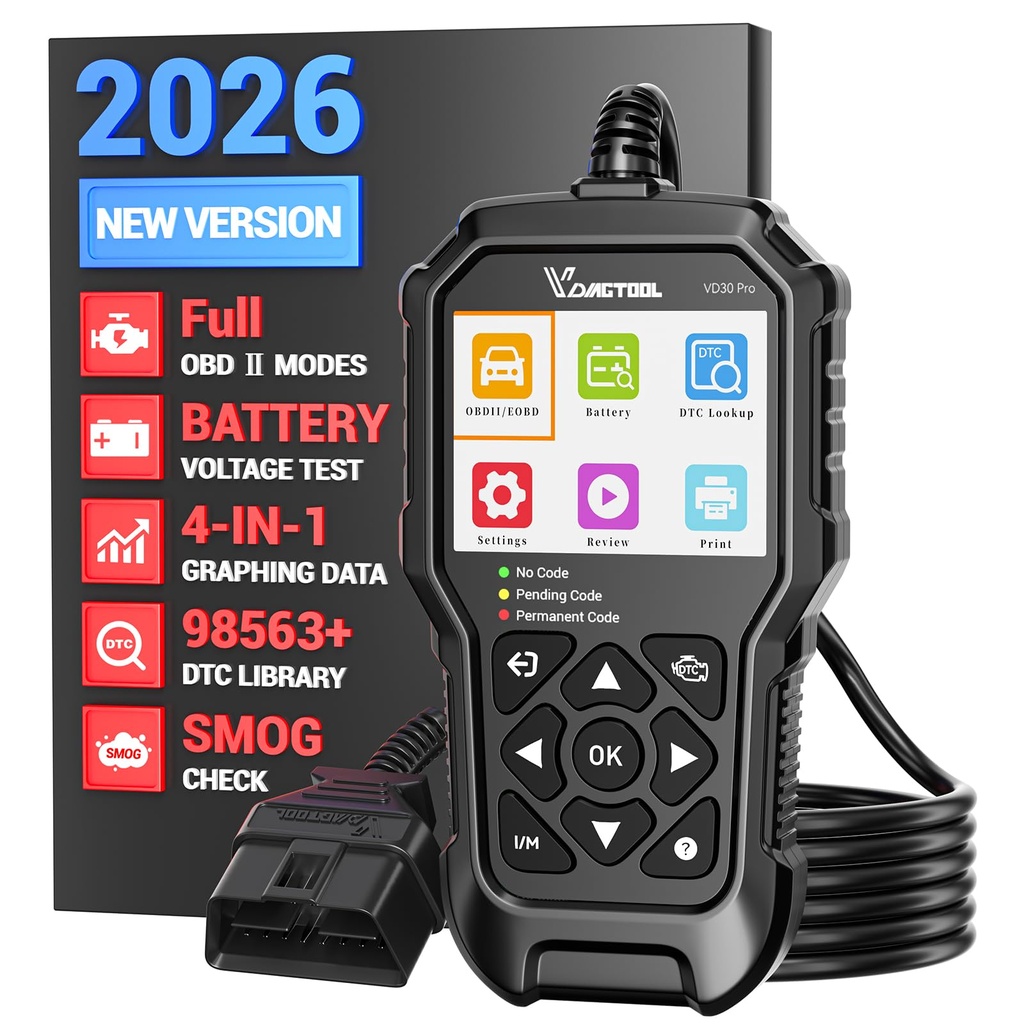 VDIAGTOOL VD30 Pro OBD2 Scanner, Car Diagnostic Tool for EOBD Cars, Fault Code Reader with