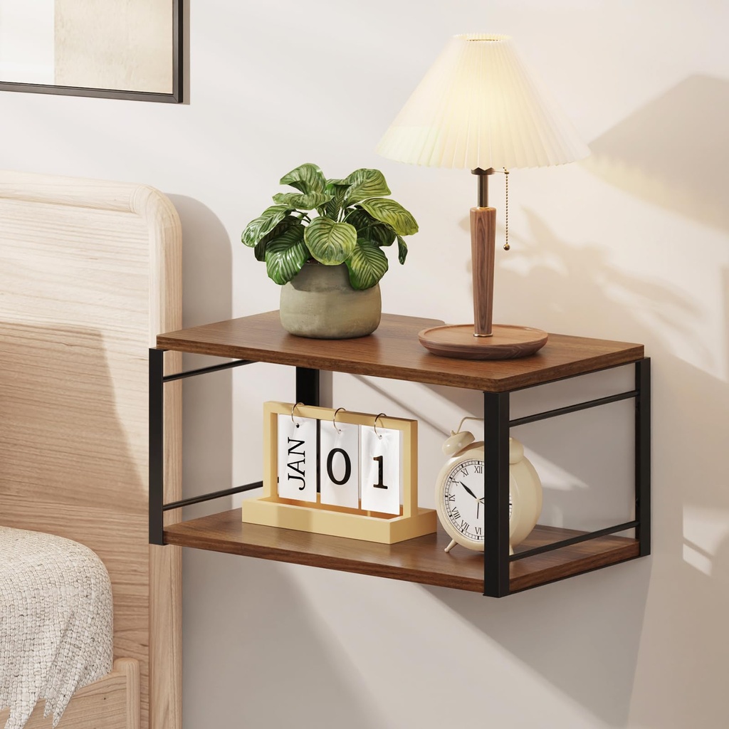 THYGIFTREE Floating Nightstand, Wall Mounted Bedside Table Nightstand, Walnut Floating Beds