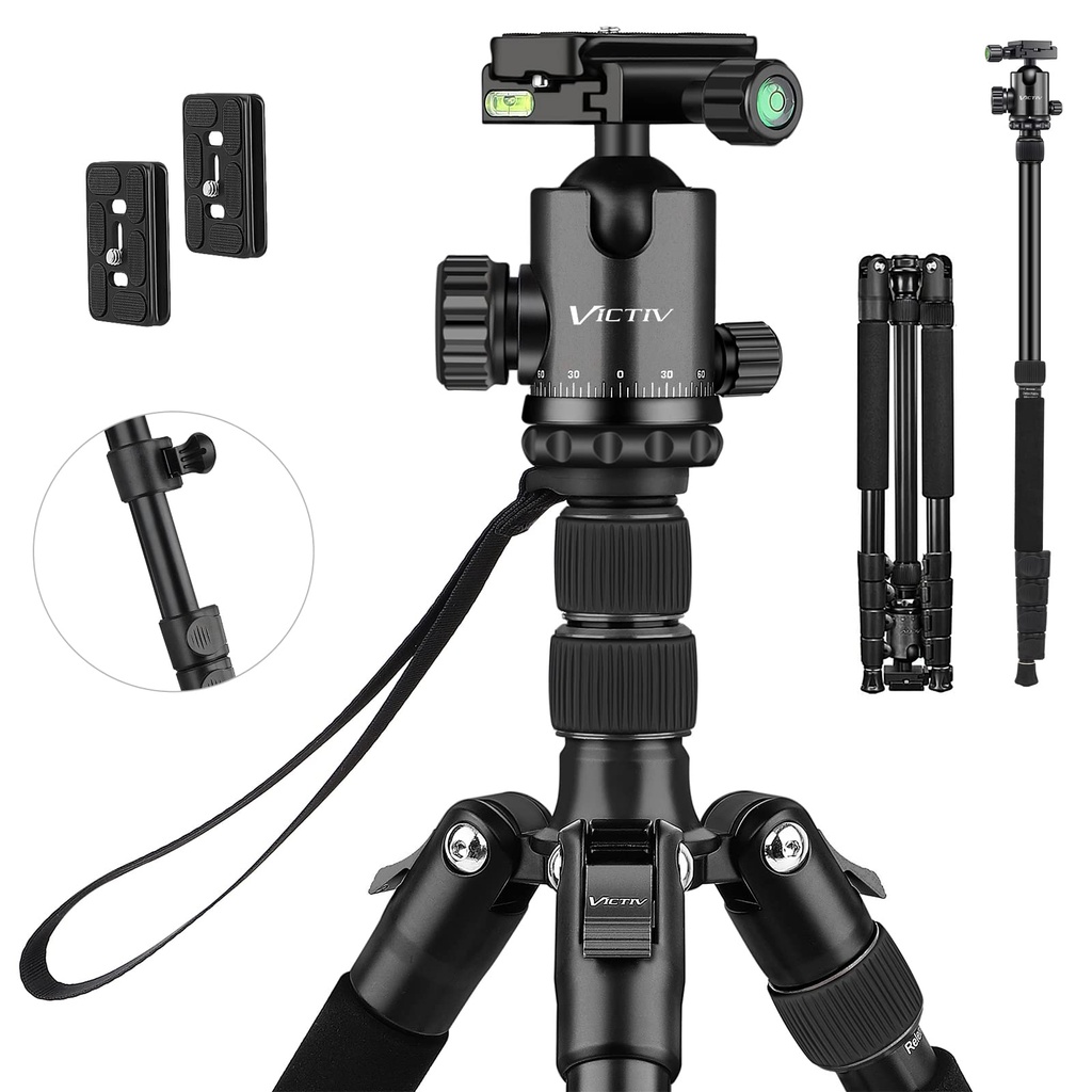 Victiv 81" Aluminum Camera Tripod, Travel Outdoor Tripods & Monopod with Ball Head, Phone Ho