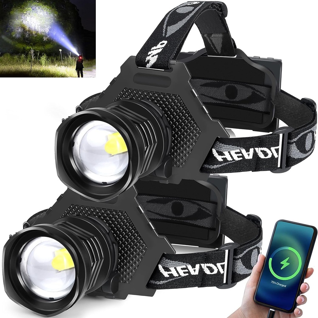 PARAROSE Rechargeable LED Headtorch 100000 Lumen, Super Bright headlamp Torch with 5 Lighti