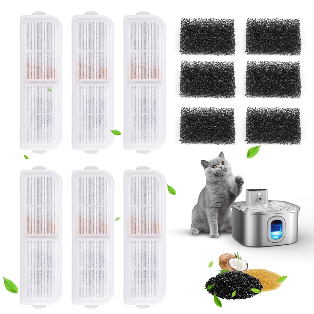 Papettly Cat Water Fountain Filter, 6 Pack Pet Water Fountain Sponges & Filter Replacement,