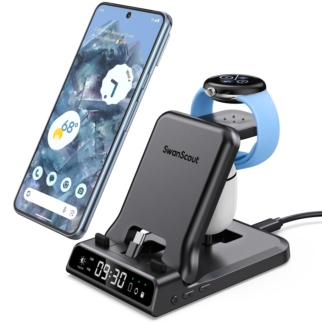 3 in 1 Charger Stand for Google Pixel Watch 3/2, 25W Fast Charging Station for Pixel 10a/10