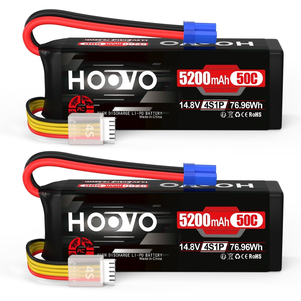 HOOVO 4S Lipo Battery 14.8V 5200mAh 50C RC Battery EC5 Plug for RC Car Truck Buggy RC Quadco