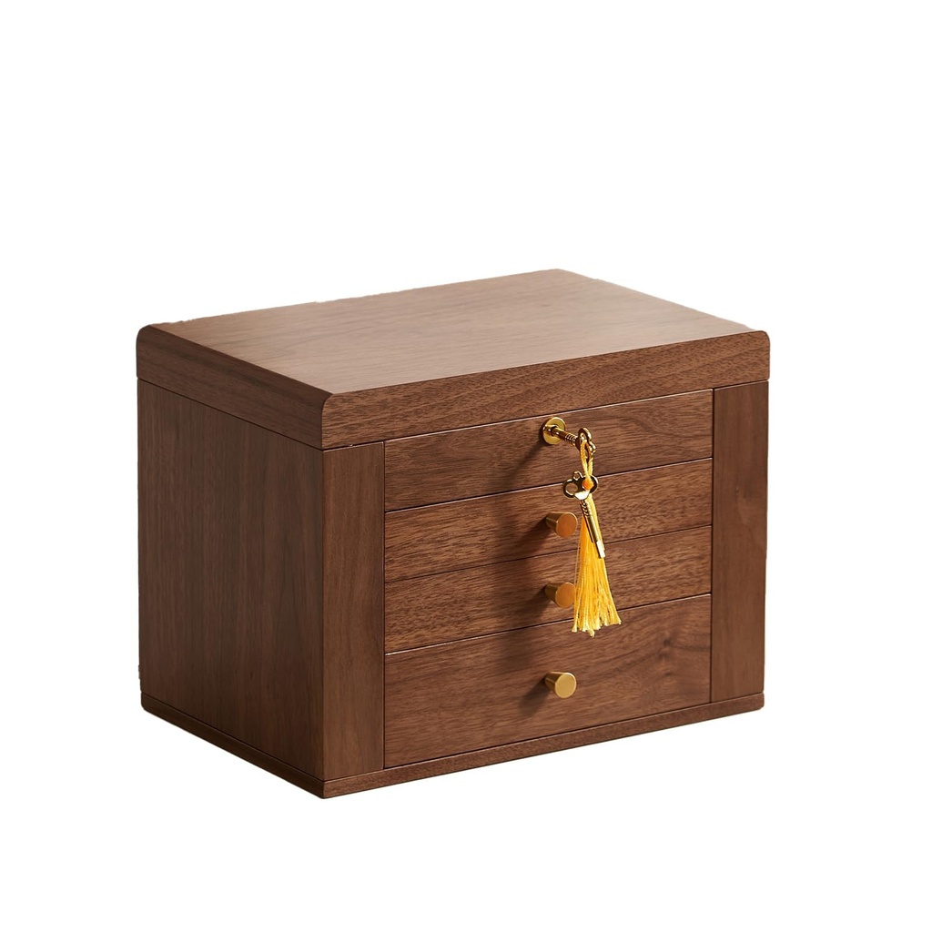 Homruilink Black Walnut Wooden Jewellery Box, Wood Jewellery Organiser with 2 Side Doors