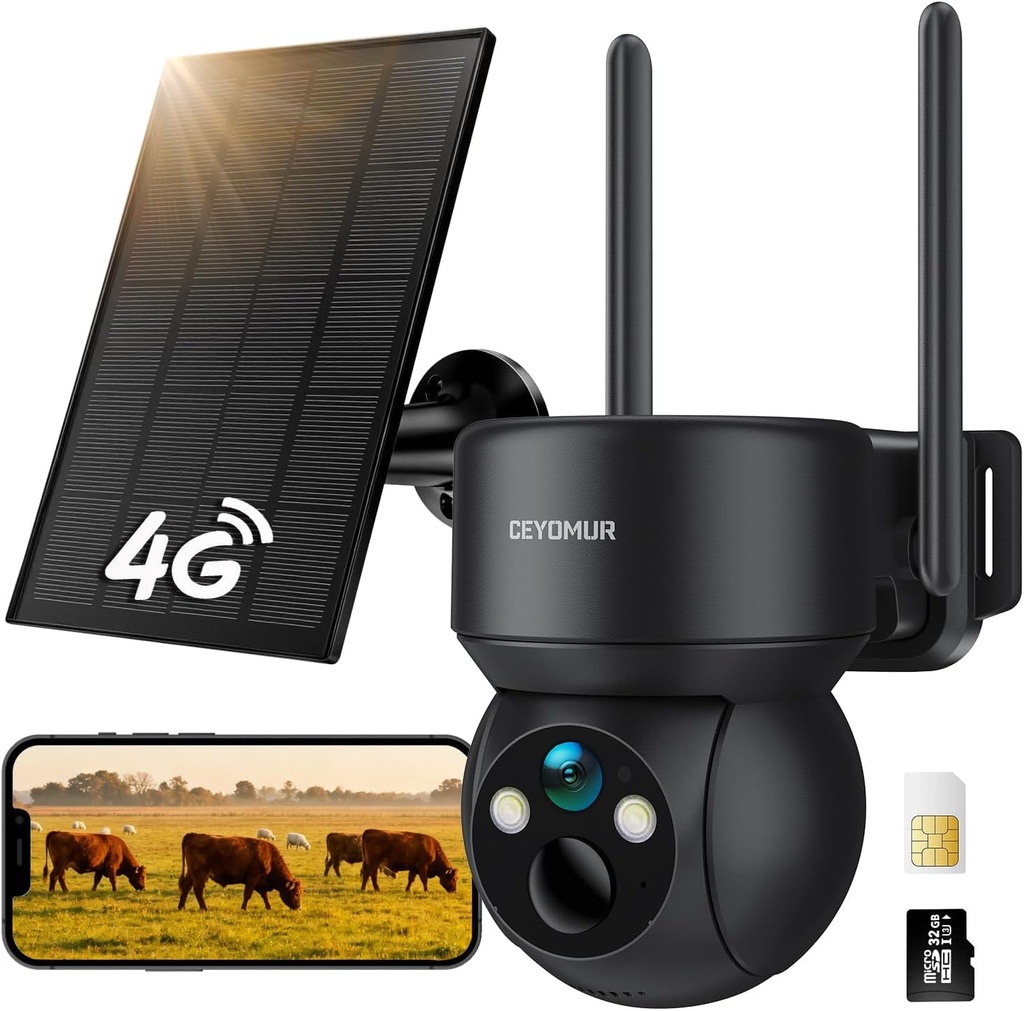 CEYOMUR Security Camera Outdoor Wireless, 4G LTE Cellular Security Camera with SIM & 32GB TF
