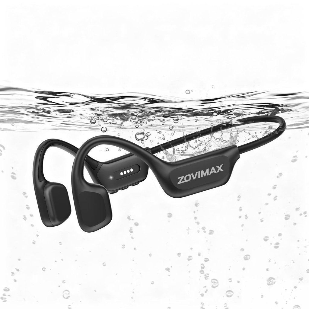 ZOVIMAX Bone Conduction Headphones, IPX8 Waterproof Swimming Headphones, Jet-black