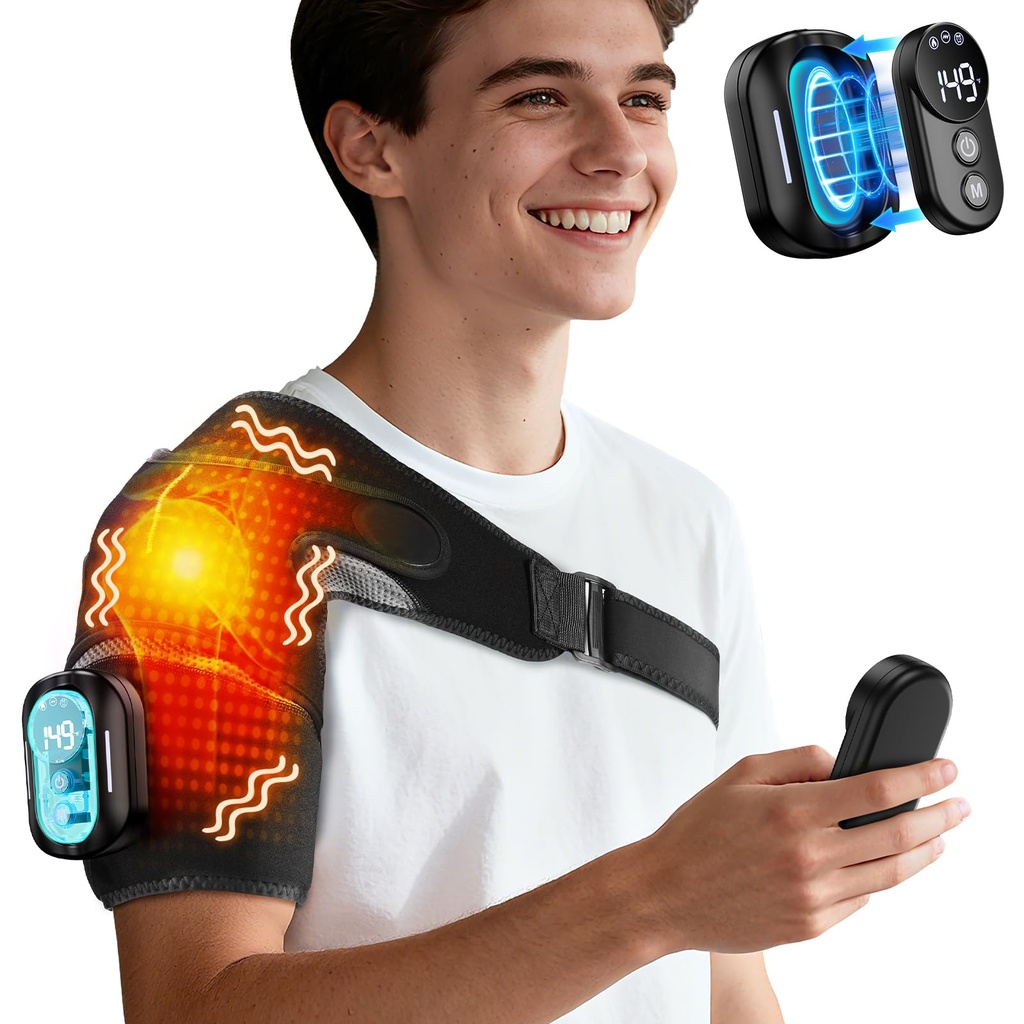 Cordless Shoulder Heating Pad with Vibration, Heated Shoulder Support Brace, Heating Pad Ele