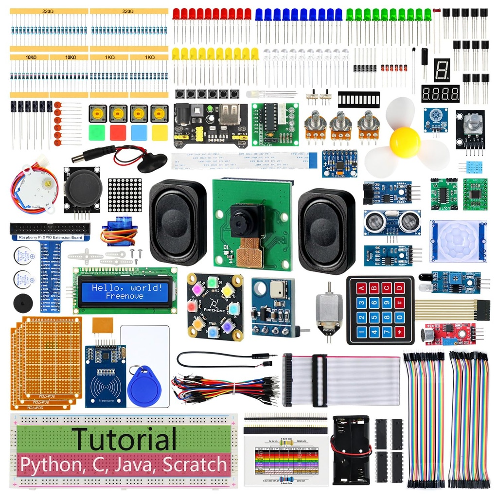 Freenove Complete Starter Kit for Raspberry Pi 5 4 B 3 B+ 500 Zero 2 W, 1170-Page Tutorial,