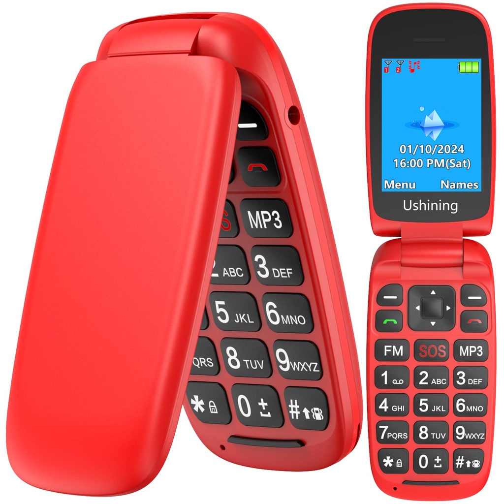 USHINING Unlocked GSM Flip Mobile Phone Big Button Easy to Use,SIM Free Pay as You Go Phone