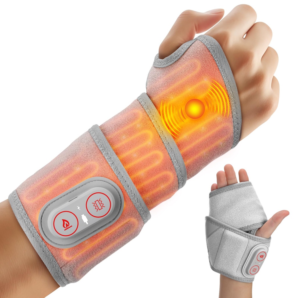 Cordless Wrist Heating Pad, Heated Wrist Brace with Vibration, Heating Pad for Elbow Wrist A