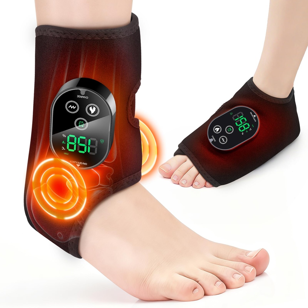 Foot Massager with Heat, Cordless Heated Ankle Massager, Ankle Heating Pad with 6 Heat Level