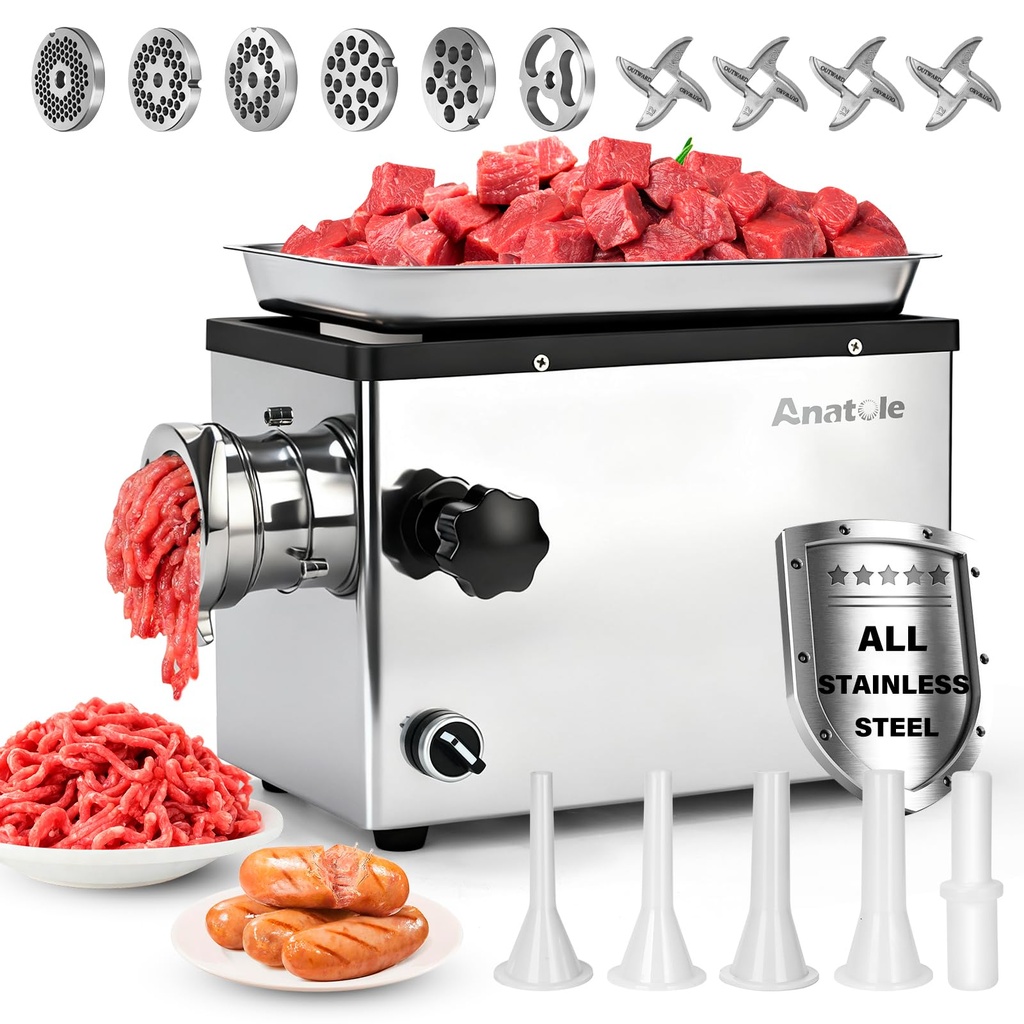 Anatole Commercial Electric Meat Grinder 1.8 HP 1300 W All Stainless Steel Meat Bones Mince