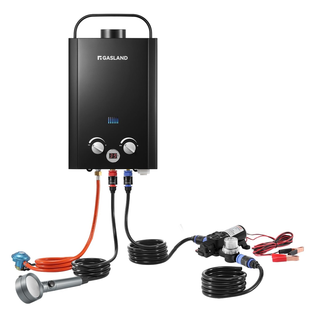GASLAND Outdoor Tankless Gas Water Heater, Campervan Shower BE158B 6L Hot Shower System, Por
