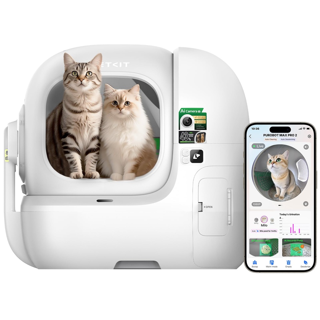 PETKIT PUROBOT MAX PRO 2 Self Cleaning Cat Litter Tray with AI Camera, Facial Recognition &