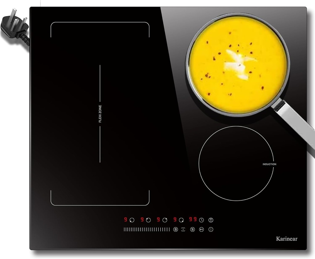 Karinear Flex Induction Hob with 99 Min Timer Safe Lock Black,4 Ring Built in Induction Hob