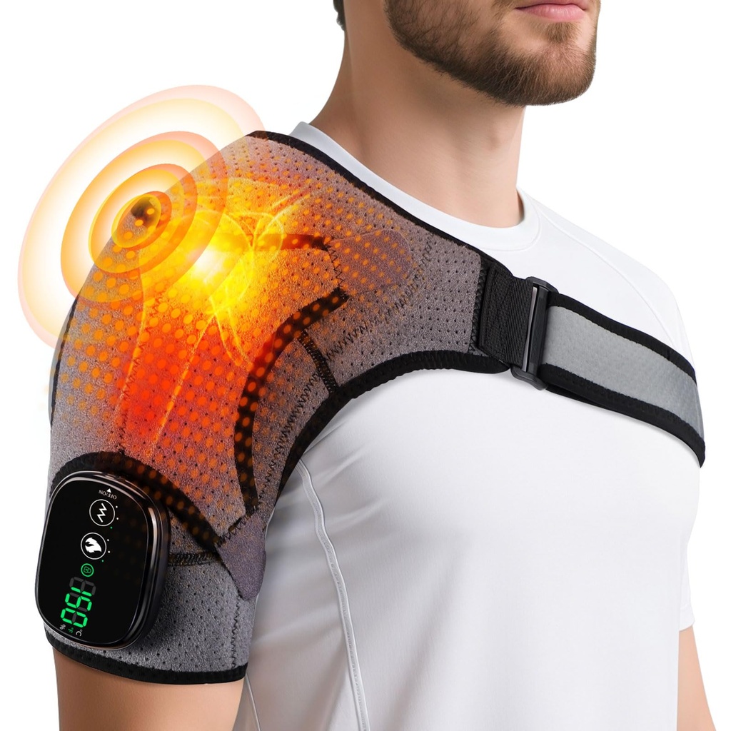 Cordless Heated Shoulder Massager Pad, Shoulder Heating Brace with Adjustable 3-Level Heat