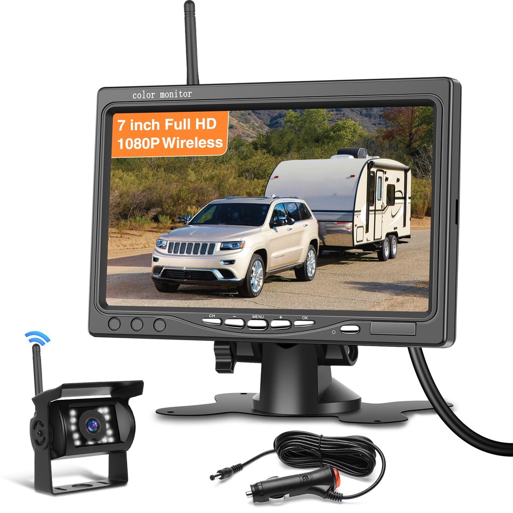 7 inch Wireless Backup Camera with AHD Rear View Camera IPS Monitor Waterproof Night Vision