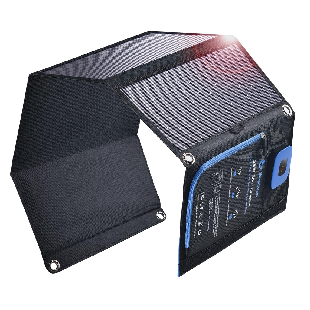 BigBlue 28W Solar Charger Foldable with Digital Ammeter, Outdoor Solar Powered Charger